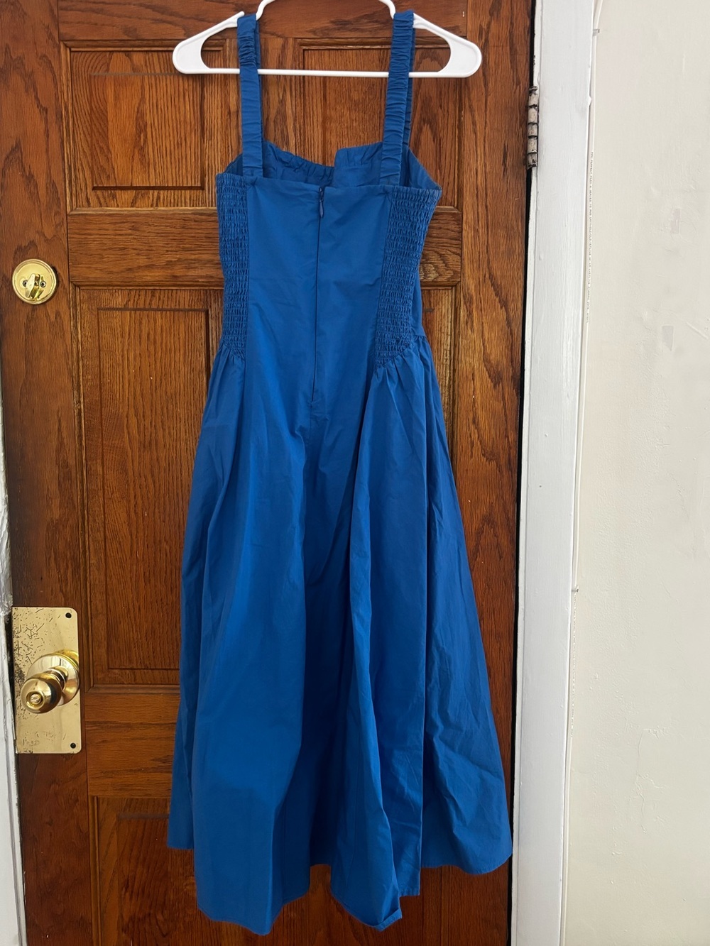 Abercrombie Blue Ruched Neckline Dipped Waist Midi Dress 100% Cotton Small P - Picture 5 of 9